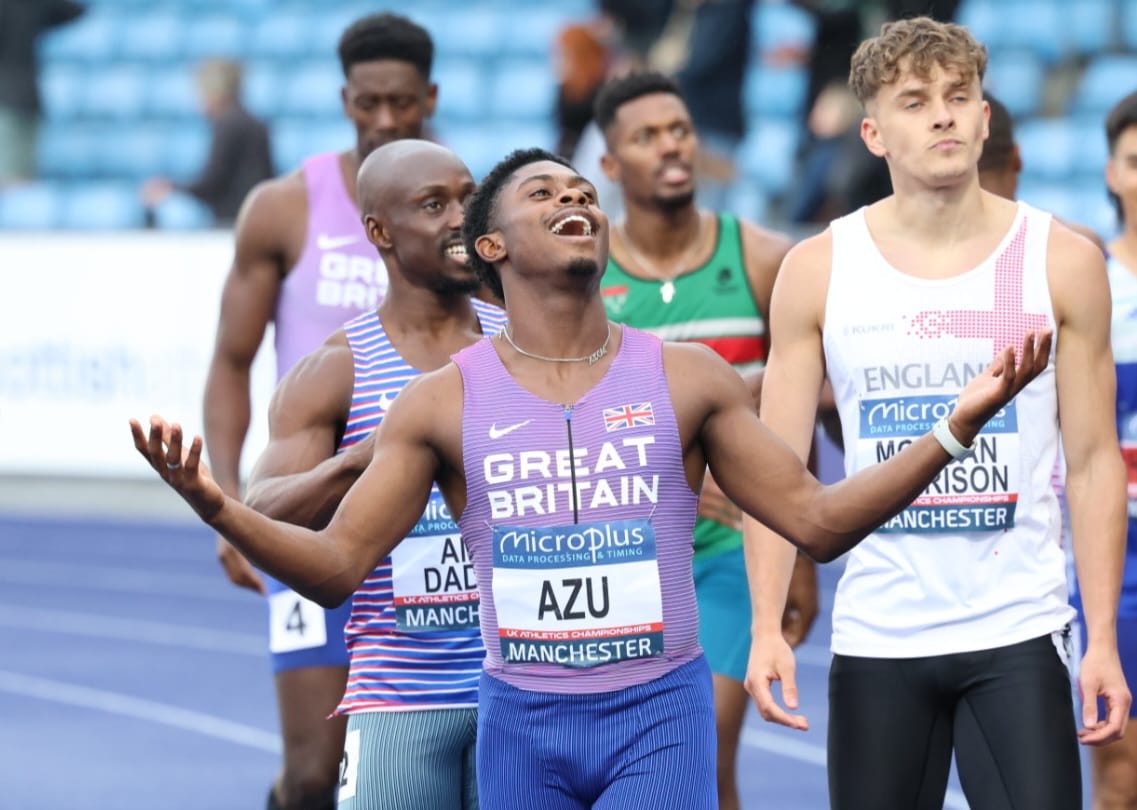 The moment Jeremiah Azu realises he's claimed silver and an individual place at the Paris Olympics